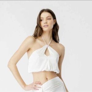 BARDOT DARCIE HALTER TOP IN
ORCHID WHITE size US 6 M Ivory
keyhole blouse